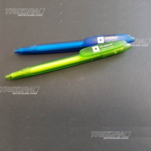 Druckkugelschreiber transparent blau grün DS7