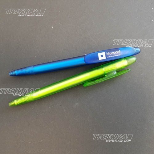 Druckkugelschreiber transparent blau grün DS7